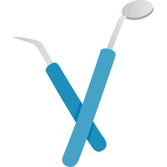 Dental Examination Tools Set Including Mirror and Probe With Blue Handles On A Transparent Background