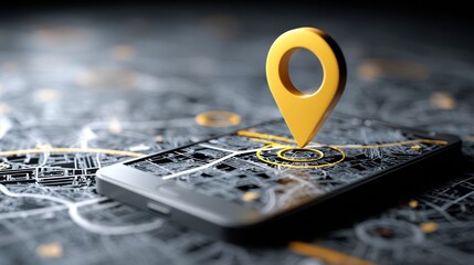 3D Map travel location. Locator mark of map and location pin or navigation icon sign on background with search. 3D rendering.