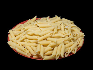 Cooked Penne Rigate Pasta on Red Plate