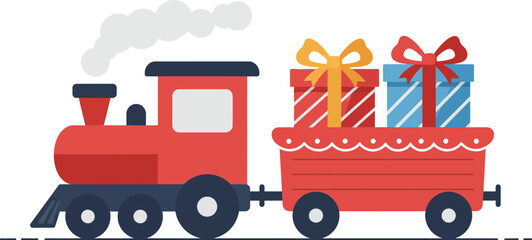 Festive Train Carrying Colorful Gift Boxes in a Cheerful Celebration Scene