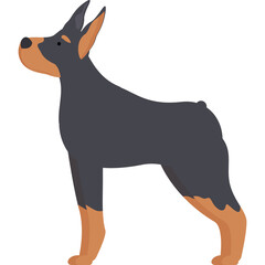 Doberman Pinscher standing profile view dark grey tan coat isolated on white background minimalist vector illustration simple flat design clean lines