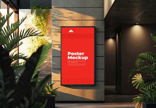 Large Vertical Poster Mockup on a Concrete Wall in an Indoor or Covered Area