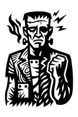 Vintage monster illustration with electric sparks and smoke, spooky Halloween design for horror themed projects and events