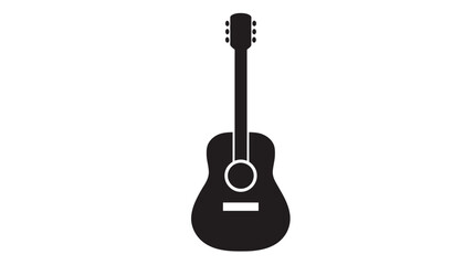 Acoustic guitar icon silhouette. Black musical instrument symbol on a clean white background. Flat vector graphic illustration for music design.