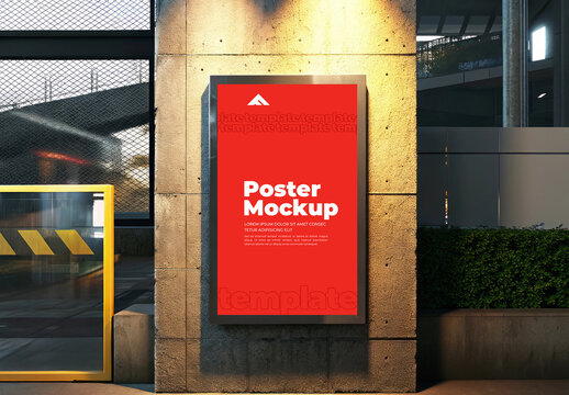 Set of Two Vertical Poster Mockups on a Textured Wall with Accent Lighting