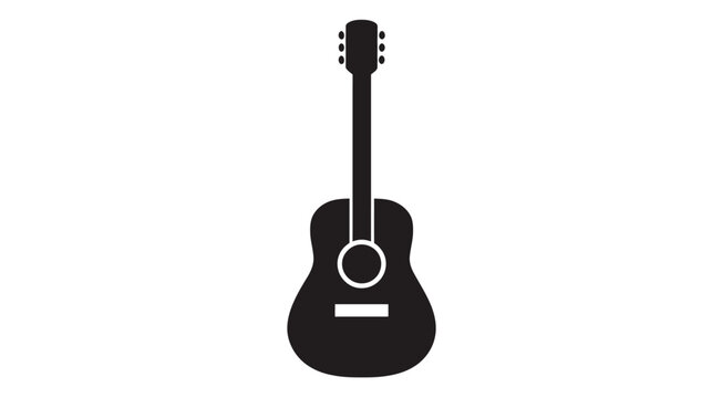 Acoustic guitar icon silhouette. Black musical instrument symbol on a clean white background. Flat vector graphic illustration for music design.