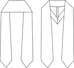 Academic stole technical sketch, graduation gown overlay, pointed ends, fashion cad drawing, ceremonial garment flat vector illustration, education attire template