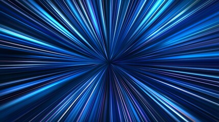 Obraz premium The image features an abstract burst of bright, electric blue and white lines emanating from a central point, creating a sense of speed and depth, suggesting a futuristic, high-tech backdrop.