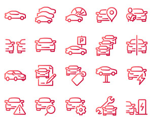 	
Simple Set of Car Related Vector Line Icons. Contains such Icons as tech review, stats comparing, dealership and more