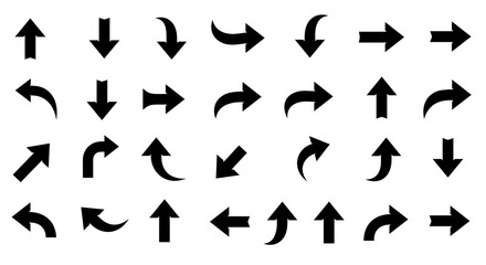 Set of black arrows isolated on white background for directional choices