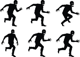 Monster silhouette vector illustration, creepy running creature, horror character design, glowing eyes, sharp teeth, spooky pose, scary animation frame, Halloween theme