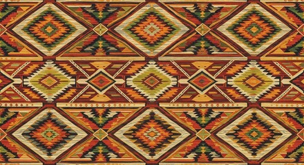 Ai generated:Colorful Geometric Pattern with Diamonds and Zigzag Motifs in Folk Art Style