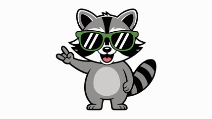 Cool cartoon raccoon wearing sunglasses and making rock on gesture.