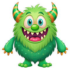 Cute Fluffy Green Cartoon Monster Character Mascot