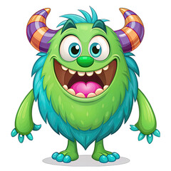 Cute Fluffy Green Cartoon Monster Character Mascot