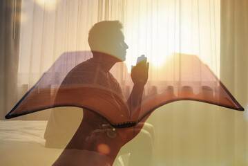 Man pray worship to God with the bible