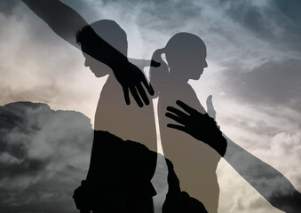 Upset man and woman ignoring each other refusing to help  each other, people relationship problems 