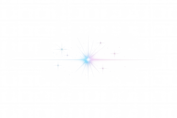 Blue and pink optical lens flare creating a glow effect with bright light shining on transparent background