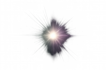 Bright lens flare light effect illuminating with starburst and glowing particles on transparent background