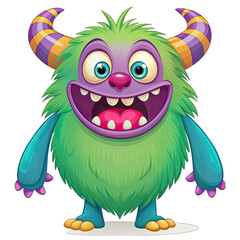 Cute Fluffy Green Cartoon Monster Character Mascot