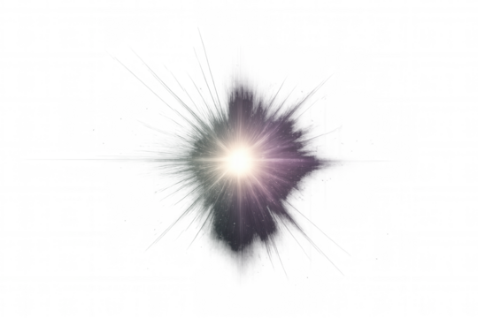 Bright lens flare light effect illuminating with starburst and glowing particles on transparent background