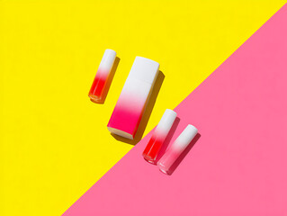 cosmetic tube set on vibrant split background