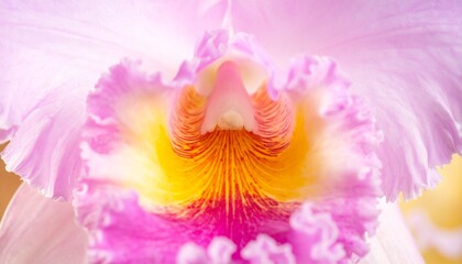 Vibrant pink and yellow orchid bloom showcases intricate petal detail and delicate texture, exuding natural beauty and elegance for sophisticated designs.