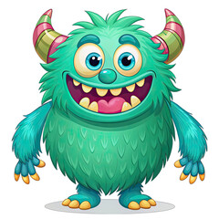 Cute Fluffy Green Cartoon Monster Character Mascot