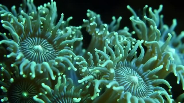 Close up of vibrant green coral reef underwater environment