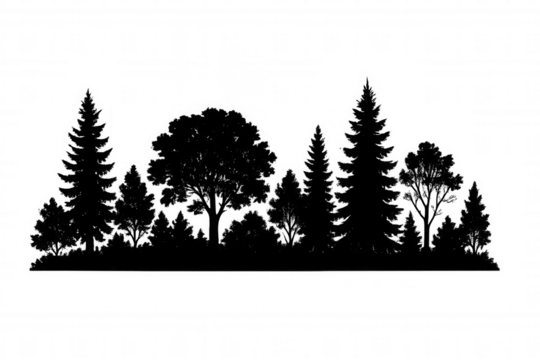 Forest trees silhouette creating a natural landscape border, illustrating nature and wilderness, transparent background