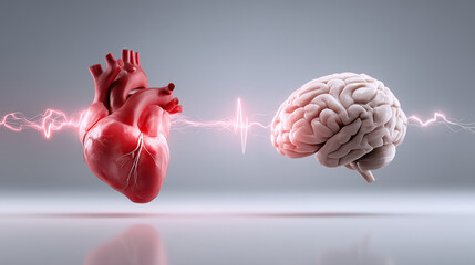 Heart and brain connected by energy pulse
