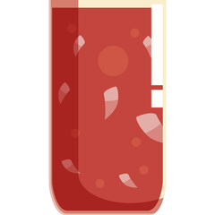 Illustration Of A Tall Glass Filled With A Red Liquid And Suspended Light Red Circular Shapes And Small White Tear Drop Shapes On A Transparent Background