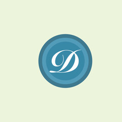 Minimalist monogram logo with the letter D in elegant serif typography inside concentric blue circles, symbolizing identity, design, branding, and creativity.