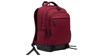 Maroon colored backpack for travel and commuting isolated PNG with Transparent Background