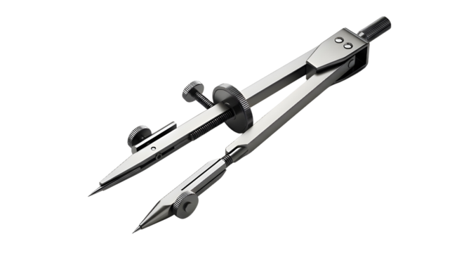 Metal compass precision drawing tool isolated PNG with Transparent Background