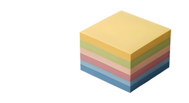 Stack of pastel colored sticky notes isolated PNG with Transparent Background