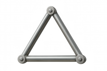 Metal triangular structure displaying strength, engineering, and architectural connections on transparent background