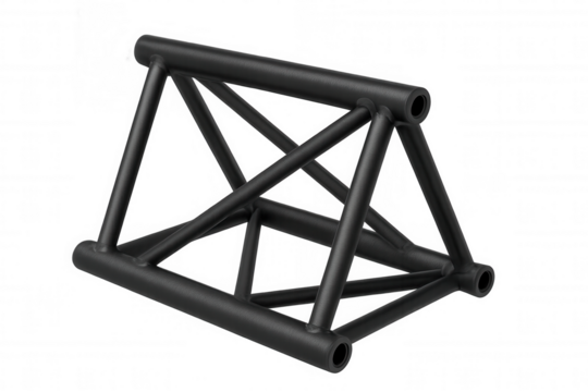 Black metal stage truss corner module isolated on transparent background, forming structural support for events and concerts