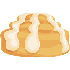 Cartoon Style Cinnamon Roll Icon with Creamy White Icing Drizzle Isolated on Transparent Background Delicious Baked Pastry Treat