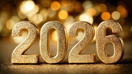 Golden 2026 Number Decoration with Sparkling Background