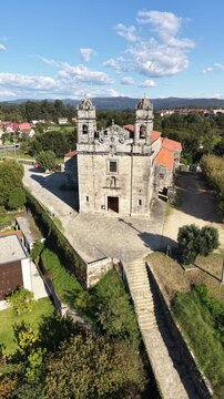 Aerial view showing san benito lerez monastery, a historic baroque church in galicia, spain