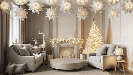 beige Modern Christmas living room interior