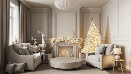 beige Modern Christmas living room interior