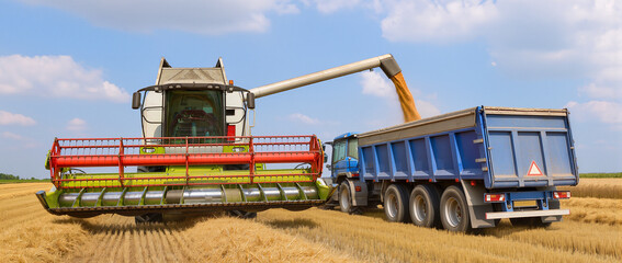 combine harvester on wheat field