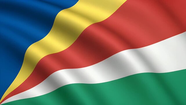 Dynamic animation of the national flag of Seychelles waving proudly in the breeze, a vibrant symbol of patriotism and independence