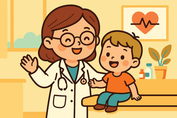 Friendly doctor and happy child in a medical examination room