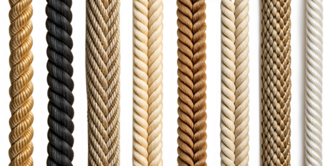 Rope PNG Set – Various Twisted, Braided, and Coiled Ropes Isolated on Transparent Background