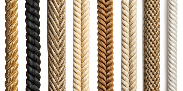 Rope PNG Set – Various Twisted, Braided, and Coiled Ropes Isolated on Transparent Background