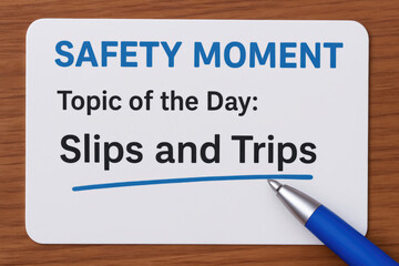 Fototapeta premium Safety moment topic of day slips and trips prevention and workplace safety reminder