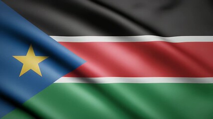 Dynamic South Sudan flag waving gently in the breeze, a vibrant symbol of national pride and identity, patriotism in motion